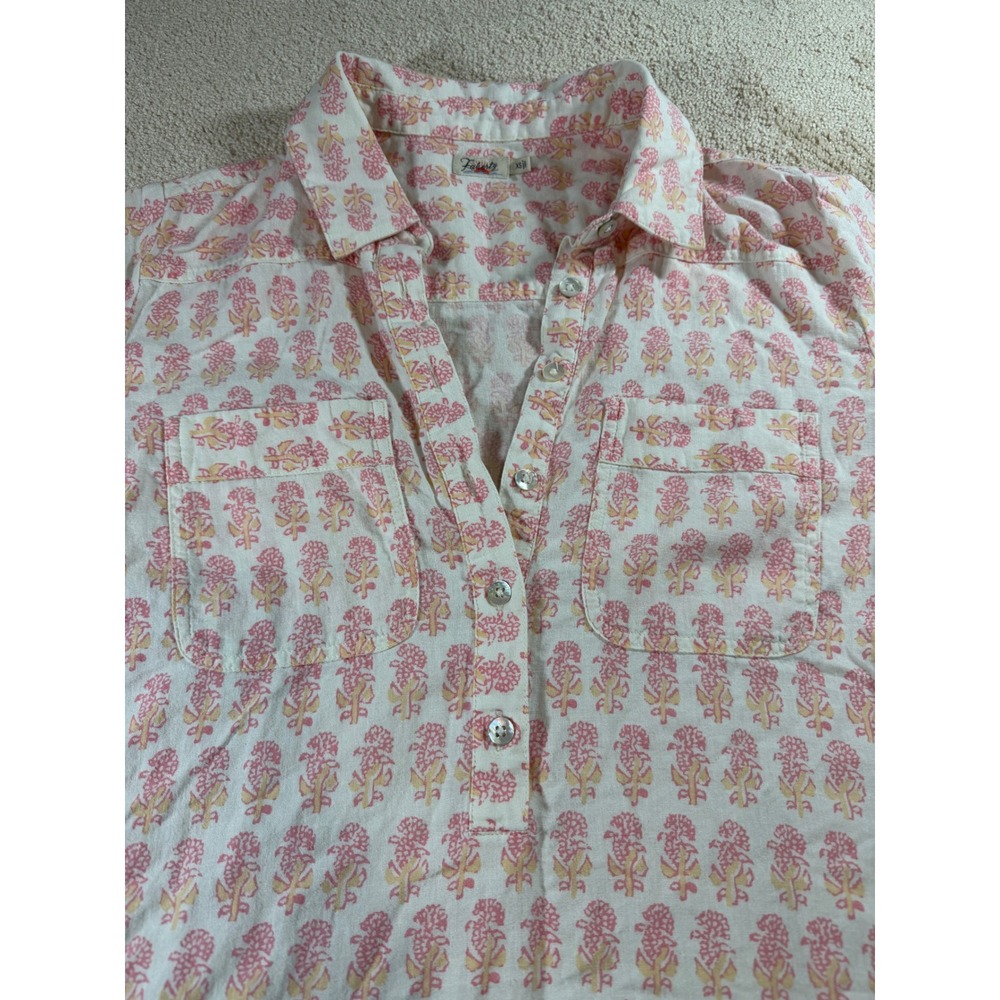 Faherty Pink Block Print Floral Henley Shift Dress Womens XS Short Sleeve Cotton